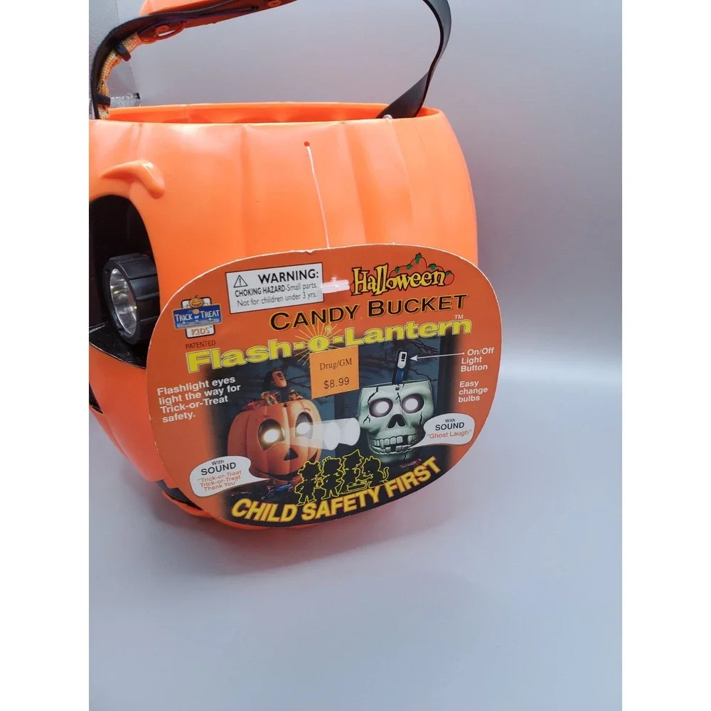 Monicore '98 Jack-O-Lantern Pumpkin Trick Treat Bucket W/Light Up Eyes~Works